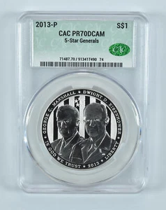 2013-P 5 Star Generals Commemorative Silver Dollar PR70 DCAM CAC - Picture 1 of 5