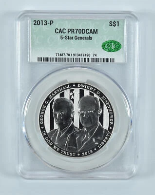 2013-P 5 Star Generals Commemorative Silver Dollar PR70 DCAM CAC - Image 1 of 4