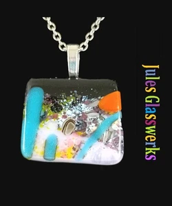 Hand Crafted Fused Glass Pendant Necklace W/ Chain #1547 - Picture 1 of 4
