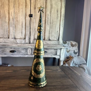 Pier 1 Imports 21" hoch 3 Ebenen Metall grün & gold Weihnachtsbaum - Bild 1 von 9