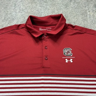South Carolina Gamecocks Under Armour Performance Polo Shirt Men XL Red Striped - Image 1 of 4