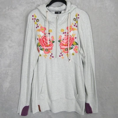Ampersand Avenue Hoodie XL Floral Embroidered Half Zip Pullover Athleisure - Image 1 of 4