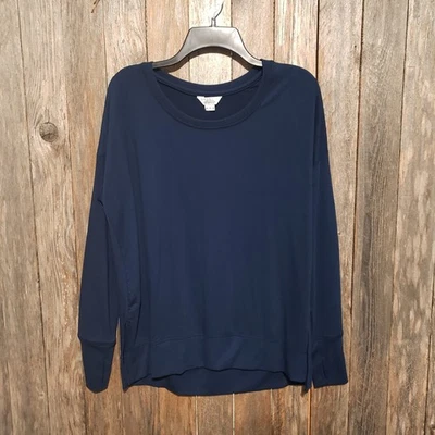 Danskin M женщин Топ пуловер темно-синий большой палец отверстия длинным рукавом вязаный эластичной - Изображение 1 из 4