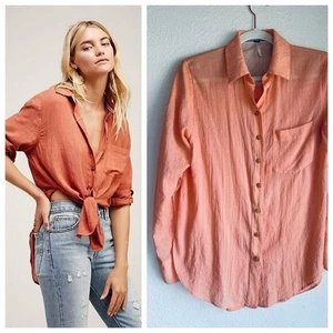 Camisa S Free People para mujer That's a Wrap abotonada con lazo frontal rosa coral melocotón - Imagen 1 de 16