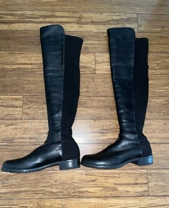 Bota elástica por encima de la rodilla Stuart Weitzman 5050 de cuero negro - 9M - Imagen 1 de 6