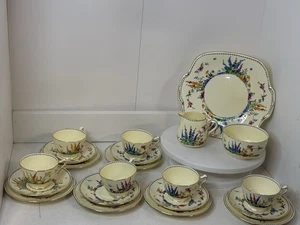 Hervorragendes hochwertiges antikes 21-teiliges Teeservice mit Blumenmuster von Crown Staffordshire - Bild 1 von 18