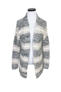 Maurices Striped Eyelash Knit Open Front Cardigan Sweater Cream Black Size XS - Bild 1 von 6