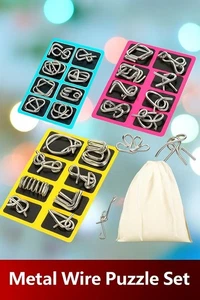 Puzzle in Filo di Metallo Set di 24 con Sacchetto,Brain Teaser IQ Test Trucco Giocattolo per Festa - Foto 1 di 8