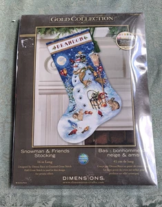 Dimensiones Colección Oro MUÑECO DE NIEVE AMIGOS Navidad Medias Punto de Cruz Kit - Imagen 1 de 6