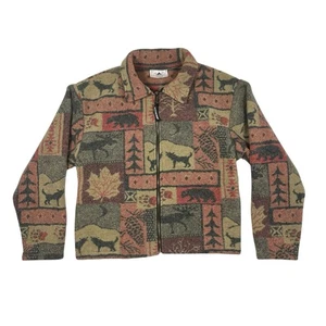 Vintage Black Mountain Outdoor Full Zip Fleece Jacket Nature Animals Size XL - Picture 1 of 7