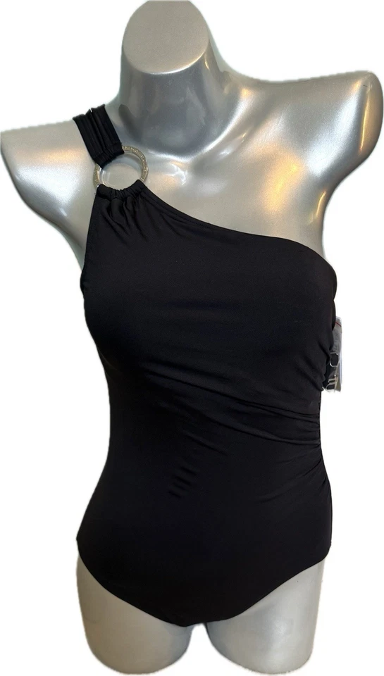 Michael Kors Black Embellished One Shoulder One Piece Swimsuit 8 Tjl18