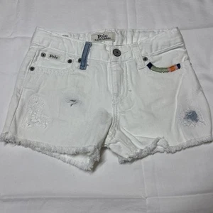 Polo RALPH LAUREN Girls 6 White DENIM SHORTS Cut Off EMBROIDERED 5 Pocket Adjust - Picture 1 of 8