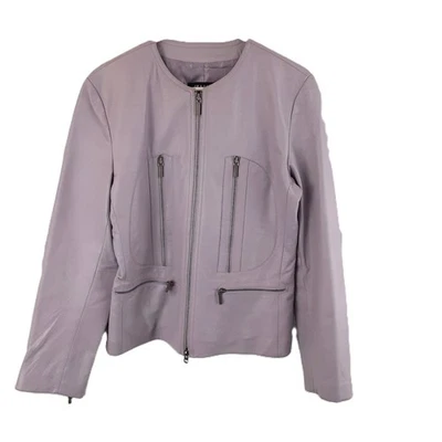 Prague Leather Jacket Large Lavender Zip Pocket Spots? Lined Minimalist Stylish - Image 1 of 4