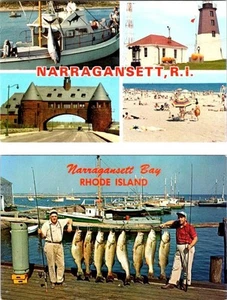 2~Postcards Narragansett, RI Rhode Island TUNA & BASS FISHING~LIGHT HOUSE~TOWERS - Picture 1 of 5