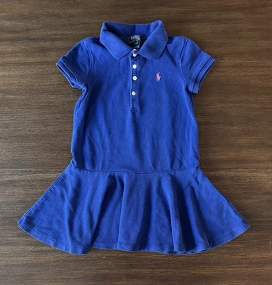Polo Ralph Lauren Polo Dress Girls 4T blue short-sleeve mesh Pink Pony - Image 1 of 4