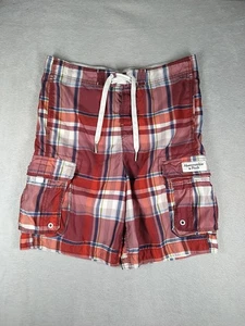 Abercrombie & Fitch Swim Trunks Men's Large Red Plaid Cargo Board Shorts - Picture 1 of 9