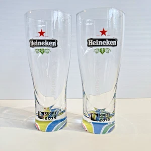 Lot x 2 Heineken Rugby World Cup 2015 Beer Glass 285ml Collectable Brewiana - Picture 1 of 6