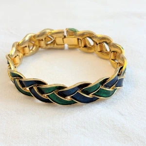 Vintage Green and Blue Enamel Bracelet in the style of D’Orlan - Picture 1 of 5