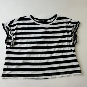 Camiseta informal Zesica para mujer mediana negra blanca a rayas manga corta - Imagen 1 de 10
