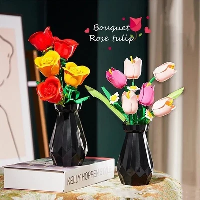 233PCS Tulip Flower Bouquet Building Blocks Set - DIY Home Decor Gift