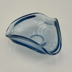 Mid Century Modern Triangular Aqua Blue Glass Ashtray/Trinket Dish Retro - Picture 1 of 7