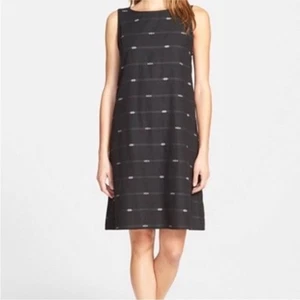 Abito Eileen Fisher nero Shift stampa azteca cotone biologico lunghezza ginocchio tg MP - Foto 1 di 7