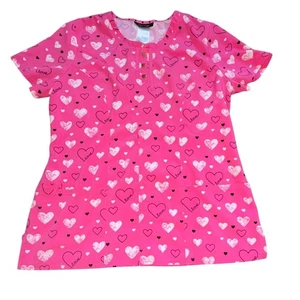 Heartsoul 'Love U Forever' Womens Scrub Top-Pink-Size-M-GUC - Picture 1 of 5