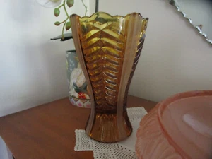 ART DECO JOSEF INWALD CZECH AMBER DEPRESSION GLASS VASE - Bild 1 von 10