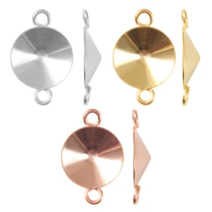 Sterling Silber Bügel/Verbinder mit 2 Schlaufen für Rivoli Form runde Kristalle - Bild 1 von 5