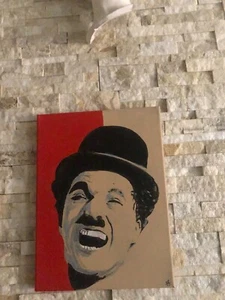 Quadro Dipinto a mano su tela '' Charlie Chaplin '' firmato e autenticato 40x30 - Foto 1 di 3
