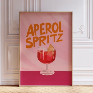 Retro Pink Aperol Spritz Cocktail Bar Cart Wall Art Print Poster - Picture 1 of 6