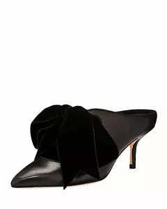429 $ Tory Burch Clara 65 mm Pantoletten schwarz Samt Schleife Pfennigabsatz Slipper Clogs Größe 7 - Bild 1 von 7