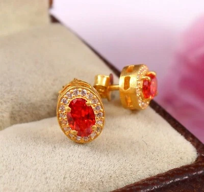 Orange Sapphire Stud Earrings Gemstone Earrings Gift For Her Wedding Jewery - Image 1 of 4