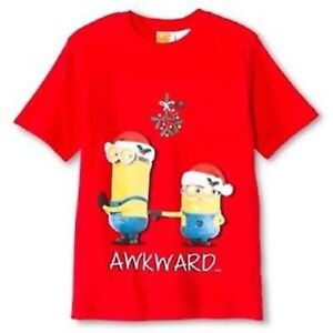 Despicable Me Minions Boys Christmas T-Shirt Size XS Red Holiday Mistletoe Funny