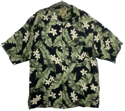 Camisa Hawaiana Jaxx Para Hombre Hoja Tropical 100% Seda Para Hombre Talla M Negra Foto 1 de 4