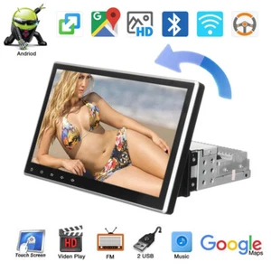 1 DIN Rotatable 10 Inch Touch Screen Android 9.1 Car Stereo Radio GPS Wifi OBD2 - Picture 1 of 12