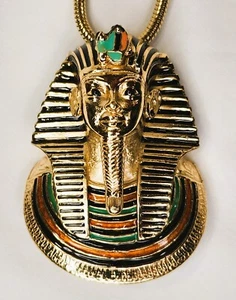 Vintage 1970er Eisenberg Egyptian Revival King Tut 18K vergoldet Anhänger Halskette - Bild 1 von 9