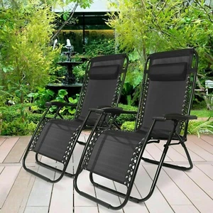 2X Silla Reclinable Gravedad Cero Jardín Tumbona Plegable con Almohada - Imagen 1 de 5