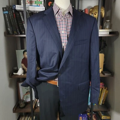 Samuelsohn Performance Men's Sport Coat Two Button Navy Striped Loro Piana 48L - Image 1 of 4