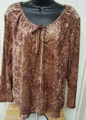 Camisa Top Blusa Mujer Faded Glory Talla 22W/24W Multicolor Paisley Terciopelo SENTIR Foto 1 de 3