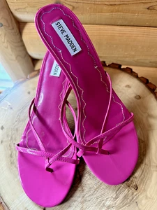 Steve Madden P-VeeVaa Fashion Slip On Square Open Toe Heeled Sandals 10M Pink - Picture 1 of 5