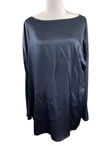 J Jill Size L Tunic Navy Satin Front Knit Back Long Sleeve Shirt Top Blouse - Picture 1 of 13