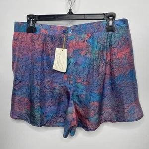 Vintage 80s Silk By Jasmine Blue Pink Floral Lounge Sleep Shorts Size L - Bild 1 von 5