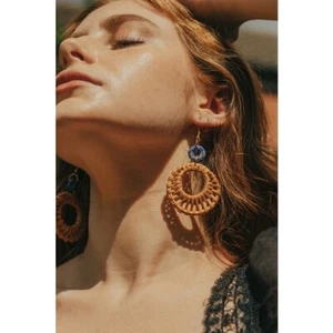 Xander Kostroma Gold Tone & Lazurite Lapis Lazuli Rattan Earrings Christmas - Picture 1 of 4