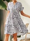 Casual Summer Womens Floral Print Button Down Short Sleeves Loose V Neck Dress