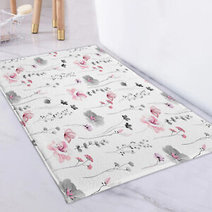 Summer Pink and Grey Wildflower Rug Mat Bedroom Carpet Living Room Area Rugs