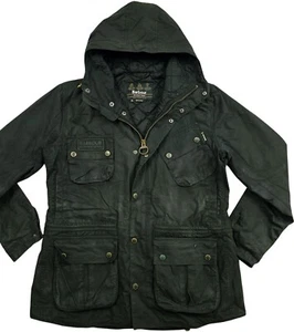 HOT Men BARBOUR INTERNATIONAL FOG PARKA HOOD LINED BLACK WAXED Jacket XL (Fit L) - Picture 1 of 17