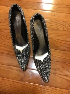 Anne Michelle Woven Fabric Pumps Black/white Stiletto Heels Womens Sz 9 - Picture 1 of 6