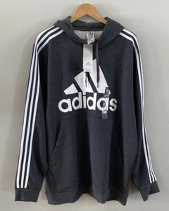 Adidas Essential Men's 3 Stripes Logo Fleece Hoodie Sweatshirt Gray Size 2XLT - Picture 1 of 3