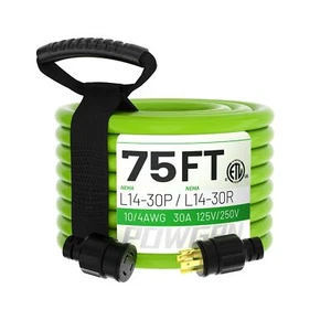 75Feet 30 Amp Generator Extension Cord 4 Prong,Heavy Duty NEMA L14-30P/L14-30... - Picture 1 of 7